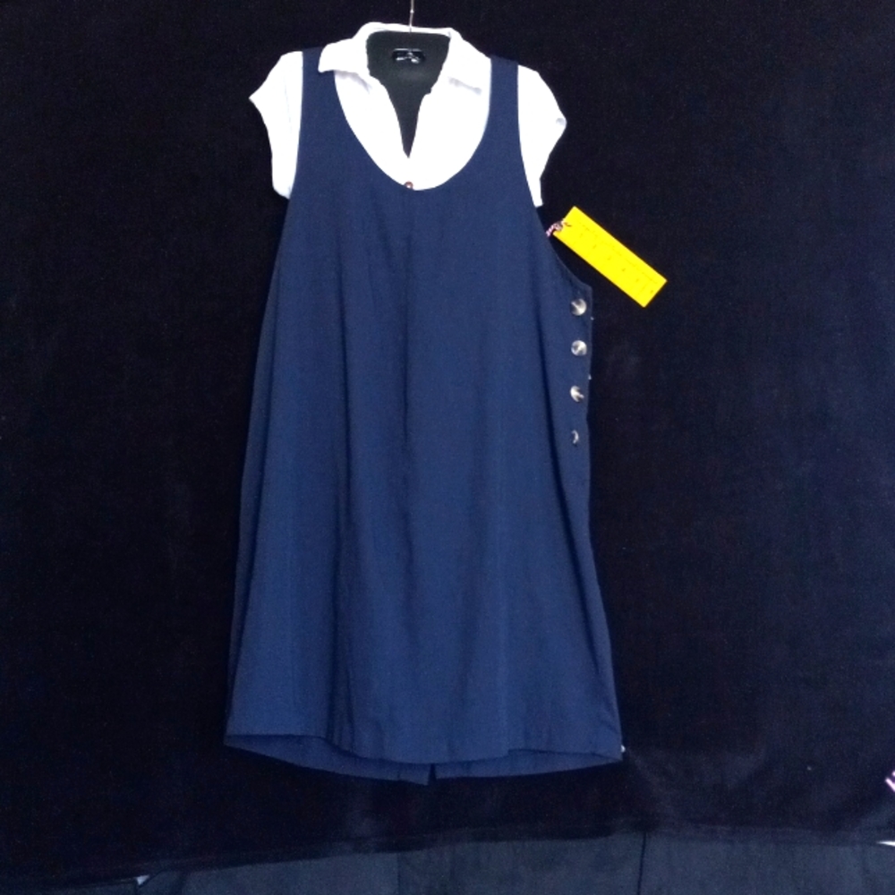 EUC GREAT TIMES Back To School Navy Jumper w/Side Buttons, Kick Pleat L/G